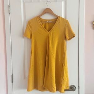 zara trafaluc babydoll mustard yellow shirt dress